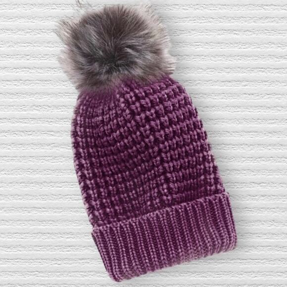 NEW Adrienne Landau Fox Fur Pom Pom Crochet Knit Faux Wool Oversized Beanie Hat main image 7